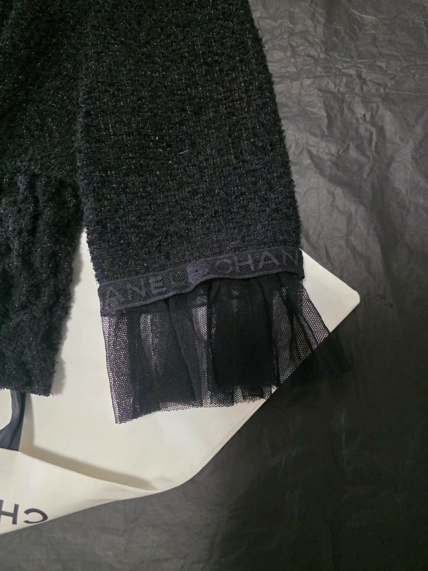 Chanel 25B Black Knit Lace Top Shirt Size 38