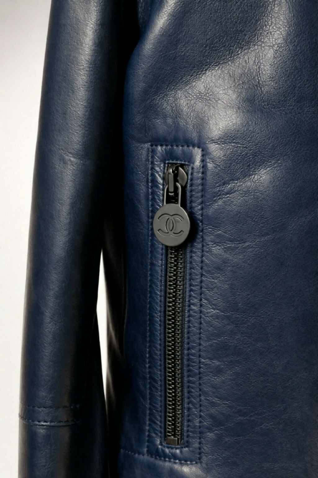 Chanel 12P Dark Blue Petrol Quilted Leather Biker Jacket FR 36