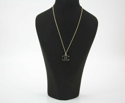 Chanel Vintage 06V Enamel Classic Black CC Light Gold Necklace