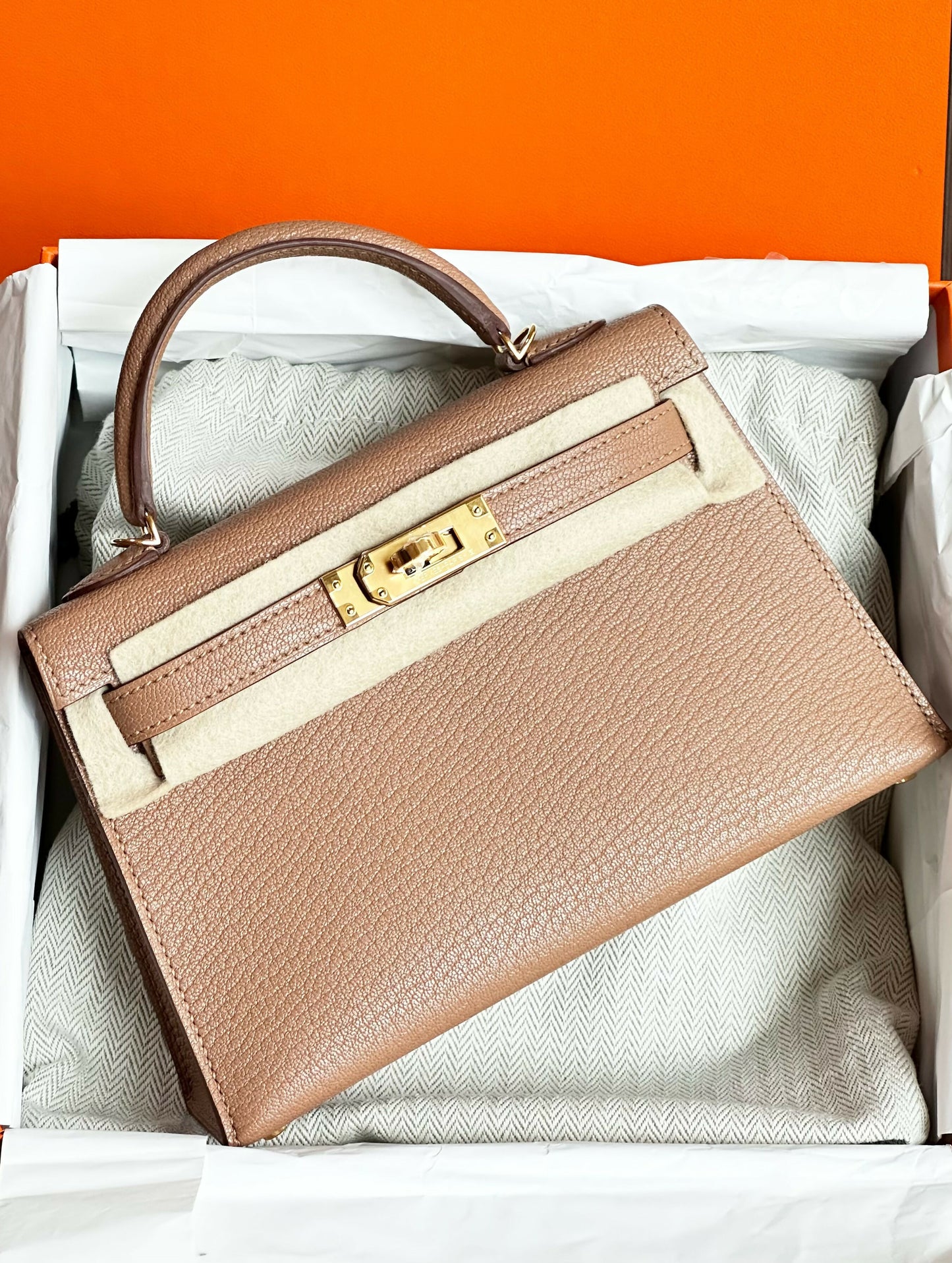 Hermès Mini Kelly 20 (19) Alezan Chèvre Leather with Gold Hardware