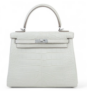 HERMÈS Kelly 25 Beton Matte Alligator Leather Palladium Hardware