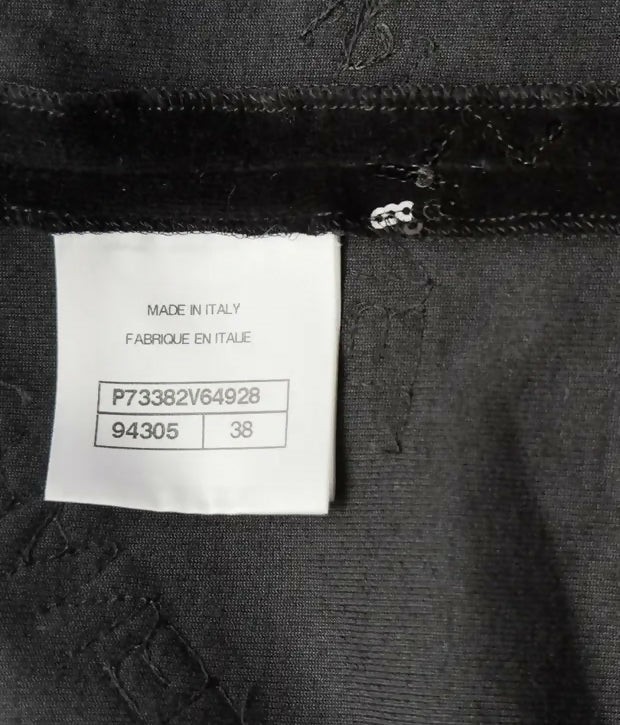 CHANEL 22B COCO NEIGE VELVET BLACK SEQUIN CC BOW SKIRT FR 38