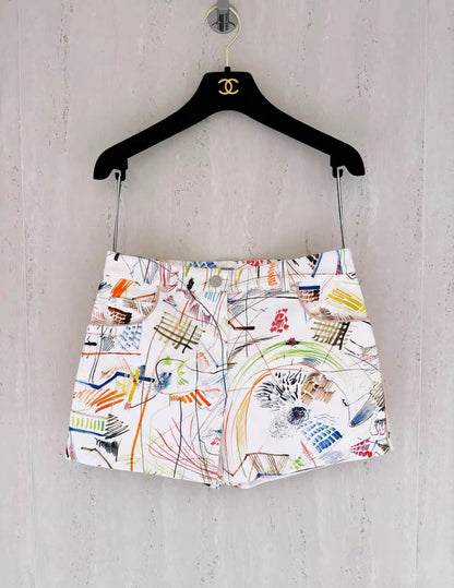 Hermès Hermes Colourful Graffiti Denim Shorts Size 34 - Small Shorts - Secondhand luxury from Wararni