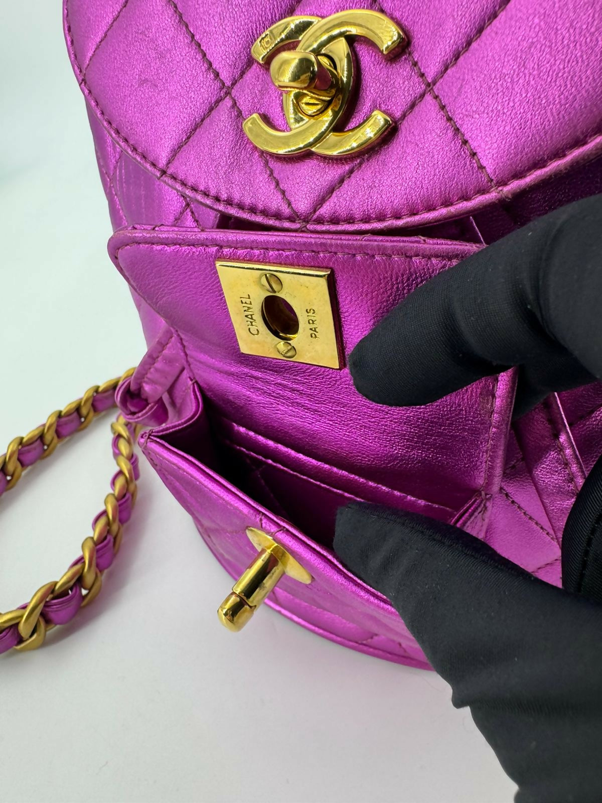 Chanel Vintage 94-96 Lambskin Leather Pink Quilted CC Hardware Mini Duma Backpack