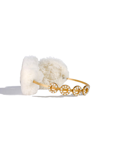 CHANEL 01A CC Logo Earmuffs Black Gold Pearl Fur