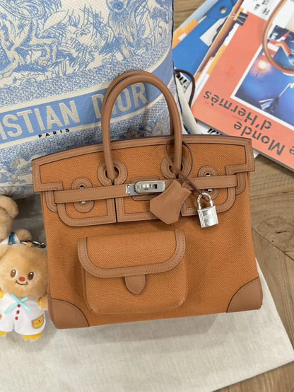 Hermès Birkin 25 Cargo gold-brown canvas swift leather with palladium hardware