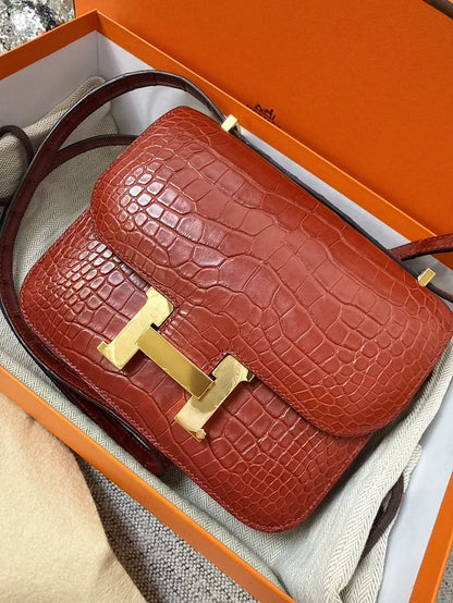 Hermes Constance 19 Ferrari red glossy crocodile