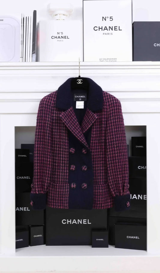 Chanel 2016 Black Purple Houndstooth Jacket