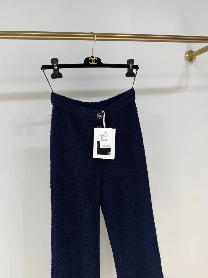Chanel 24P Blue Tweed Wide-Leg Pants