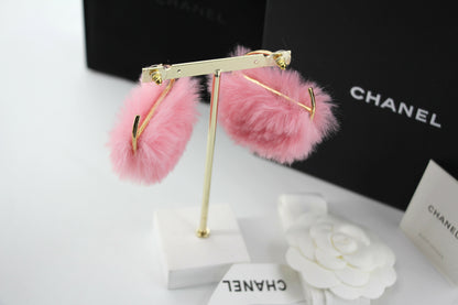 Chanel 24C Plush Early Spring Resort Collection Hoop Pink Stud Earrings