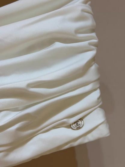 Chanel 23C runway white pleated strapless top