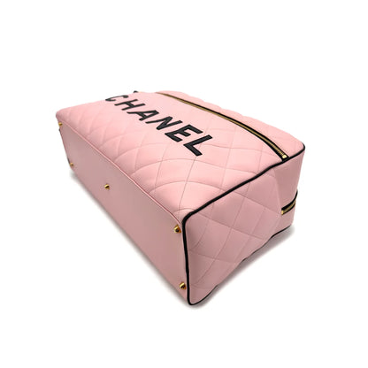Chanel Vintage Matelassé Logo Boston Bag – Pink & Black Leather