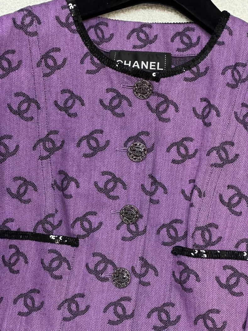 Chanel 22SS purple denim cc logo dress jacket