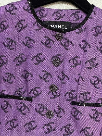 Chanel 22SS purple denim cc logo dress jacket