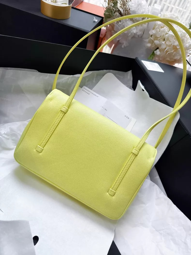 Chanel 26C Shiny Caviar Preppy Coco Shoulder Bag Light Yellow