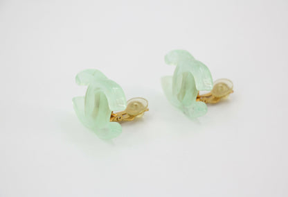 Chanel Vintage 01P Resin Transparent Green Large CC Clip-on Earrings