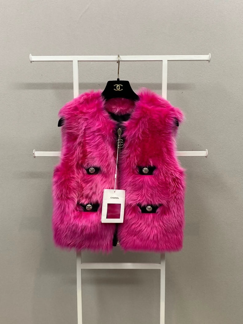 Chanel 23N Fuchsia Reversible Fur Vest