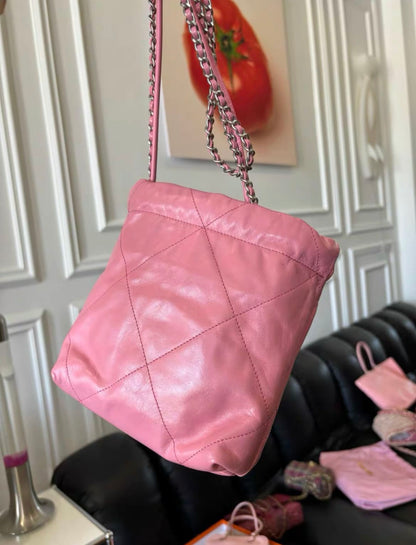 Chanel Mini 22 Bag Pink Calfskin Silver Hardware