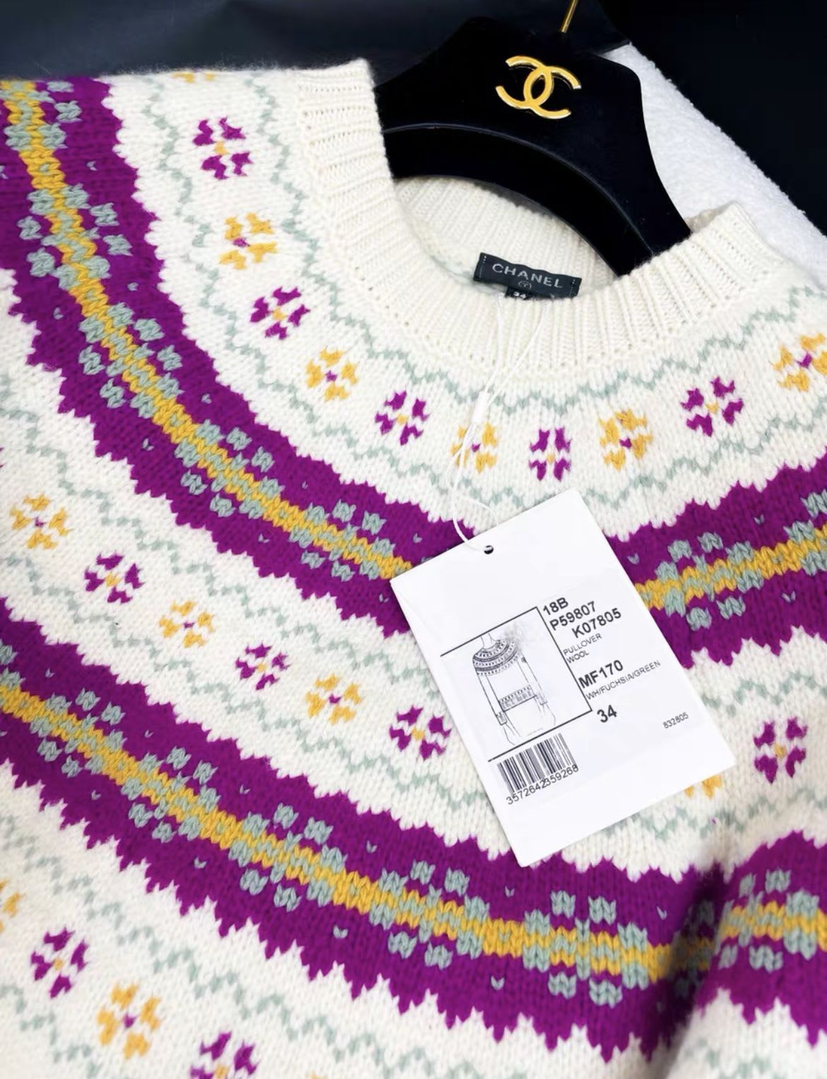 Chanel coco neige ski series colourful knitted white sweater