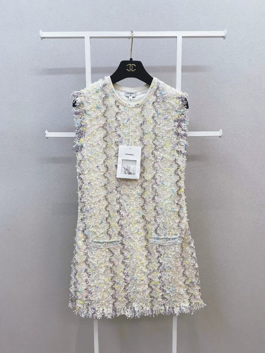 Chanel 22P ecru & multicolor tweed dress