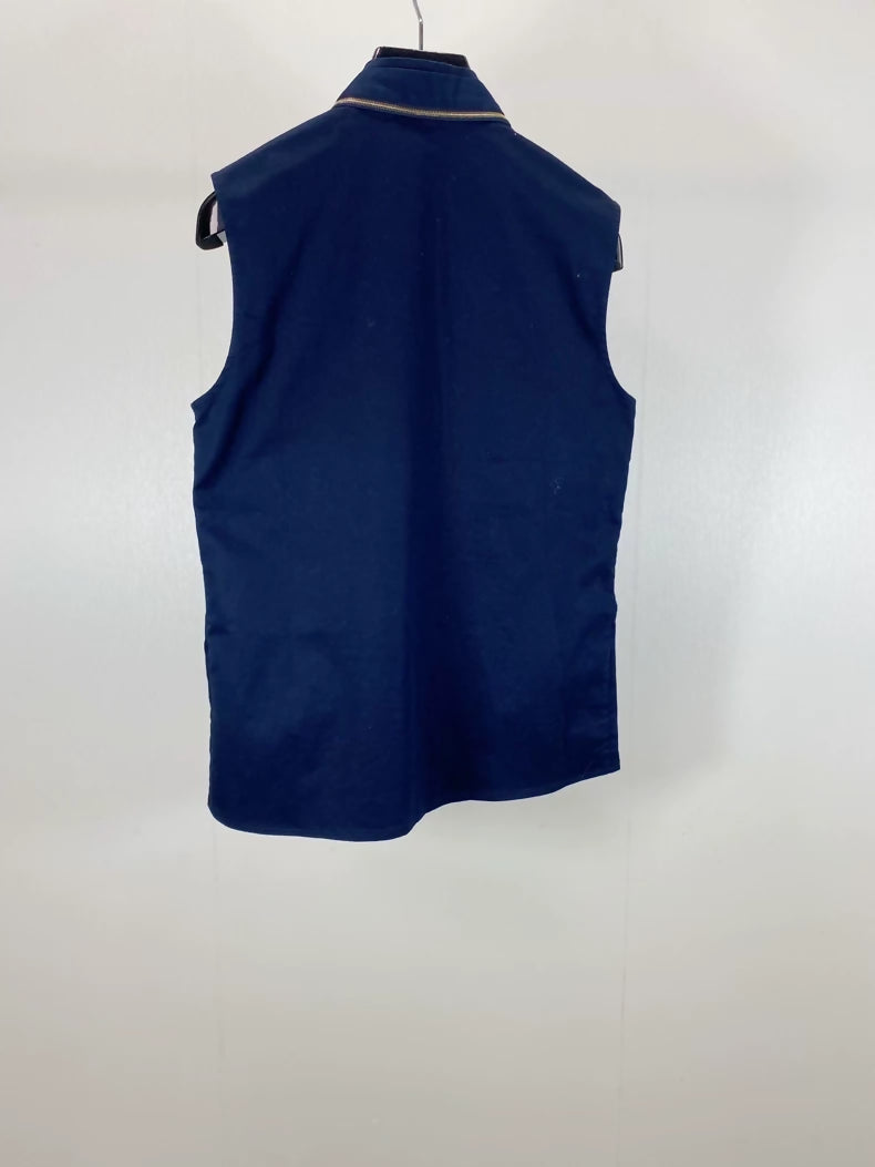 Louis Vuitton dark blue metallic logo ribbon top