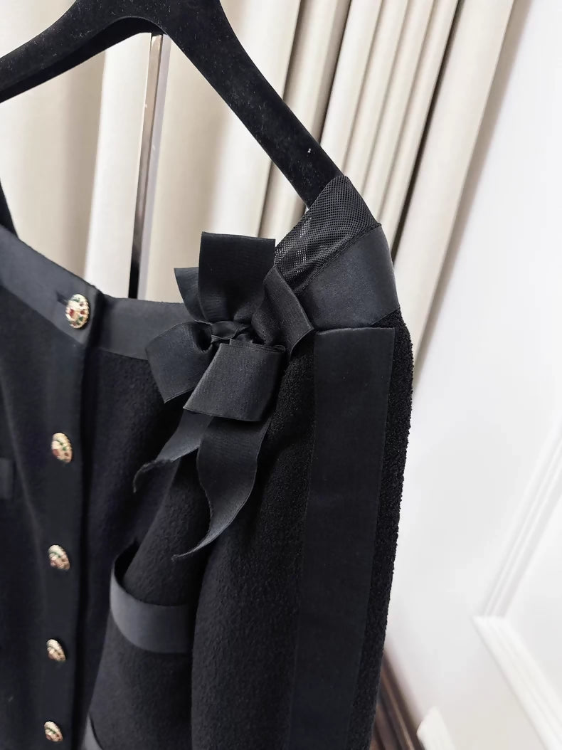 Chanel 2010 Black Satin Bow-Tweed jacket
