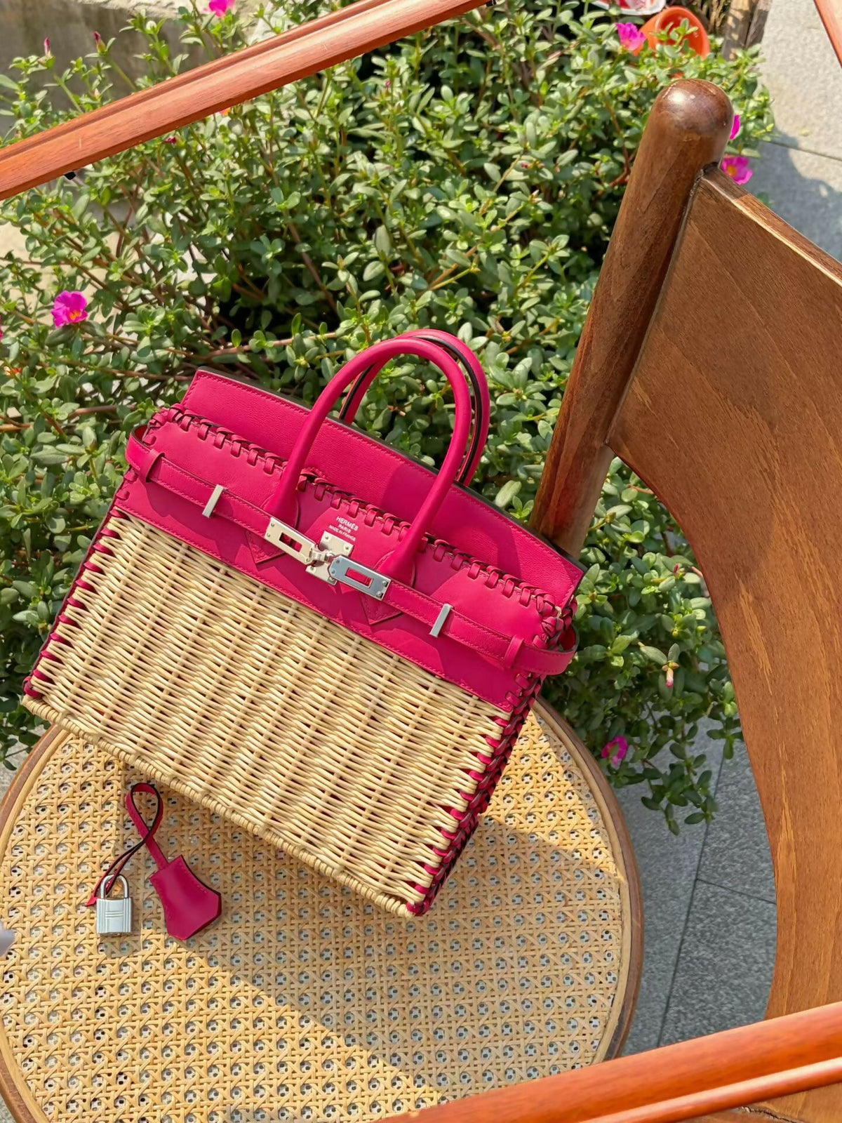 Hermès Limited Edition Picnic Birkin 25 Rose Framboise Osier Wicker & Swift Leather with Palladium Hardware
