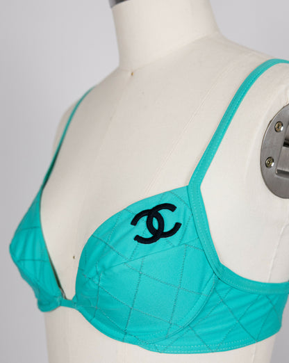 Chanel 1994 Cruise Vintage Teal Logo Quilted Bikini