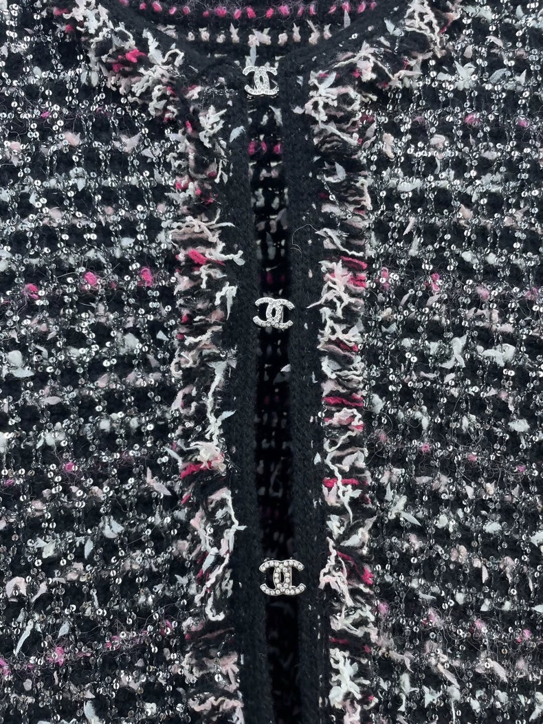 Chanel 24B black tweed cardigan