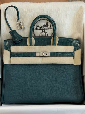 Hermès Birkin 25 Touch Vert Céladon Shiny Crocodile Accent with Hardware Y Stamp