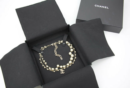 Chanel 18S Imitation Pearl & Woven Chain CC Necklace
