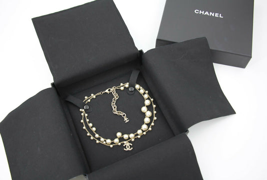 Chanel 18S Imitation Pearl & Woven Chain CC Necklace