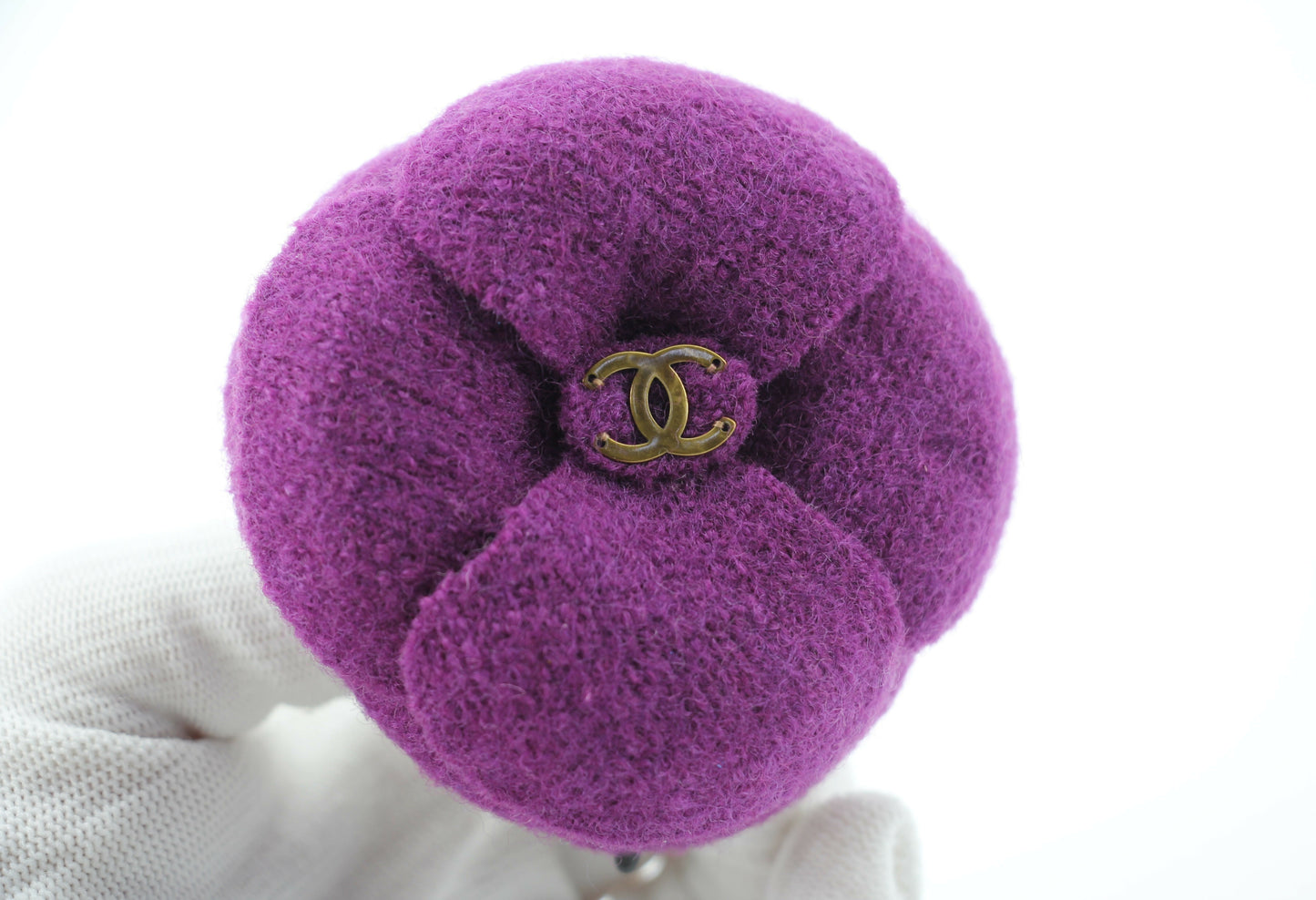 Chanel Vintage 81-85 Tweed Purple Large Camellia Brooch