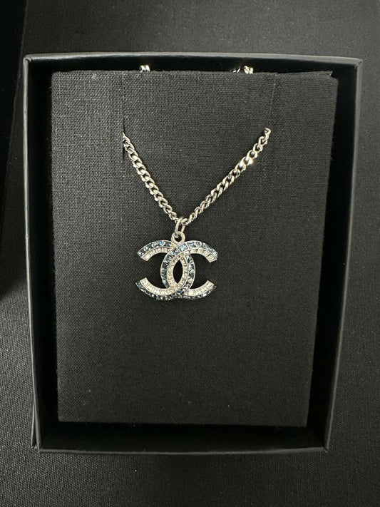 Chanel Rhinestone Blue CC Pendant Necklace