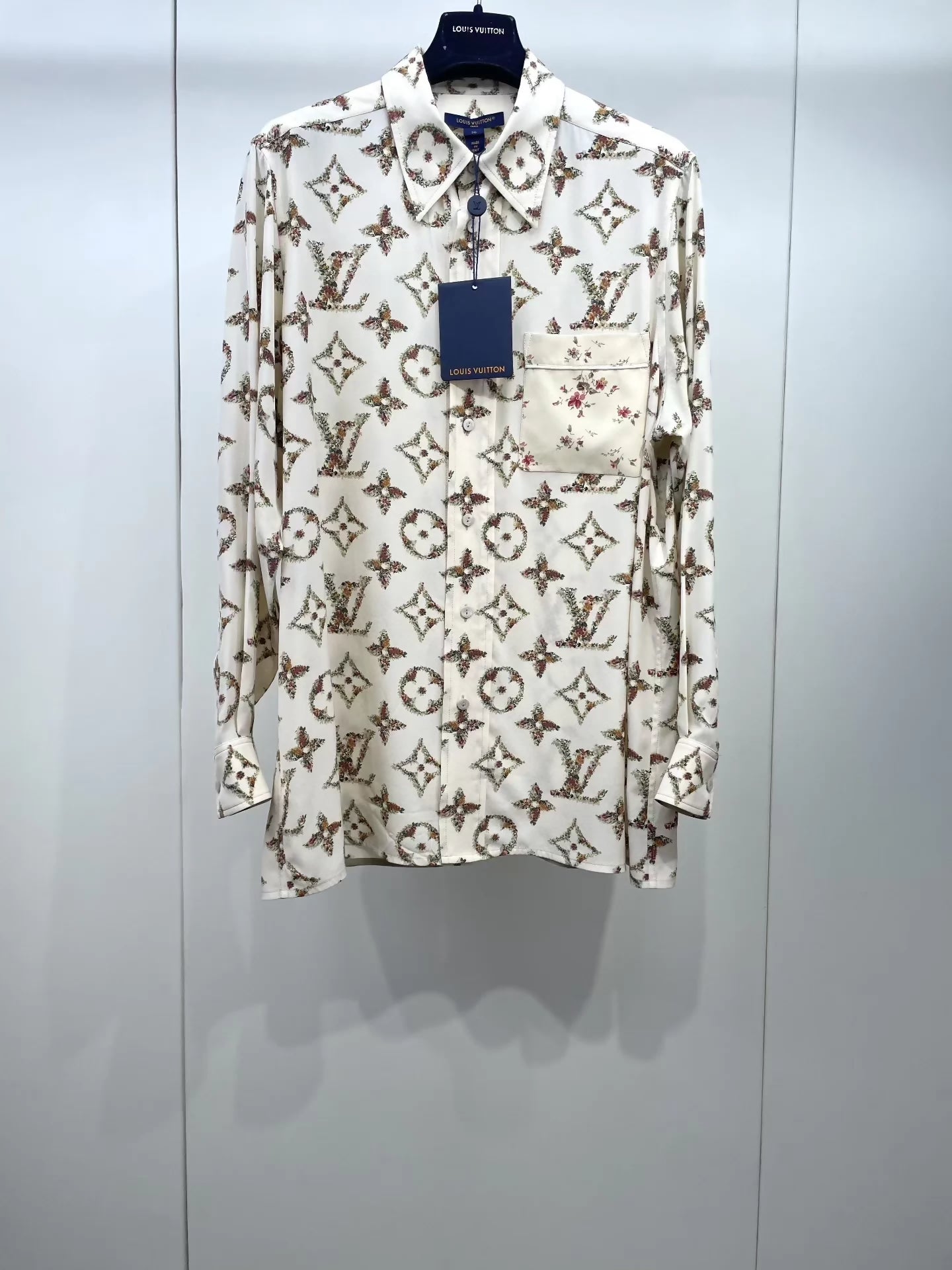 LV 24ss monogram all-over print silk pocket shirt