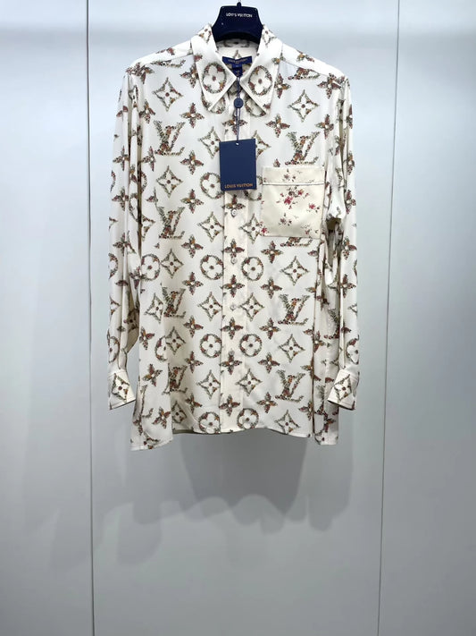 LV 24ss monogram all-over print silk pocket shirt