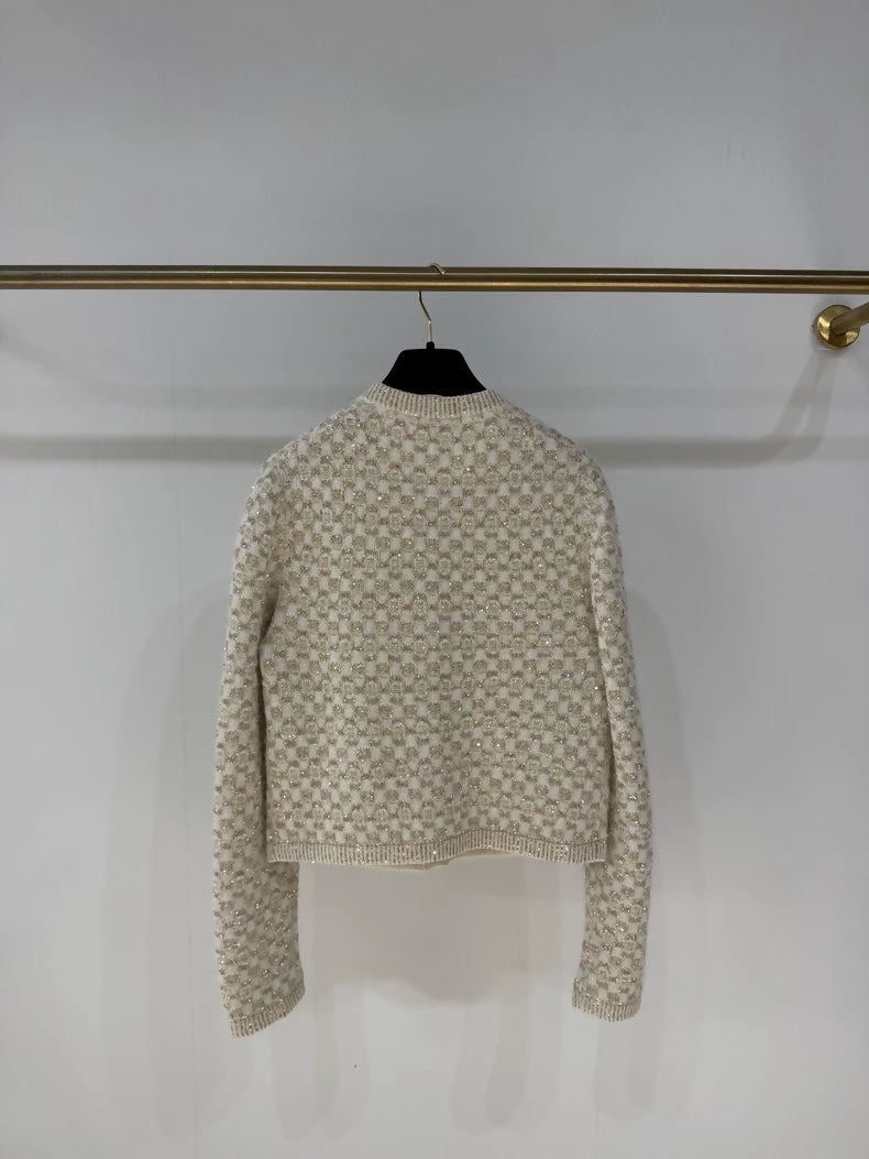 Chanel 23B Champagne Gold Sequined Cardigan