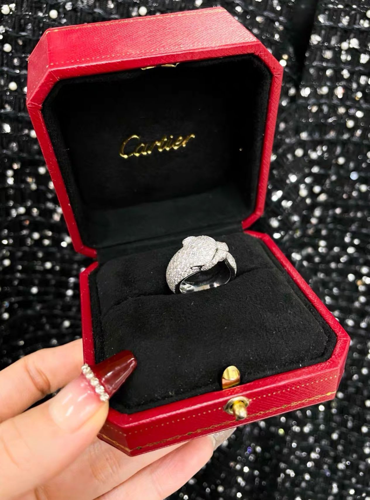 Cartier platinum full diamond leopard ring