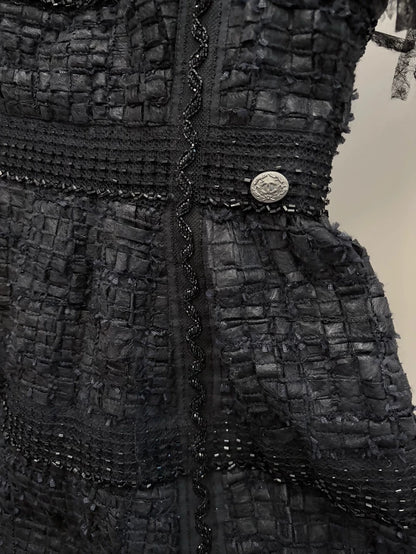 Chanel 2010 Black Dress plus camellia brooch