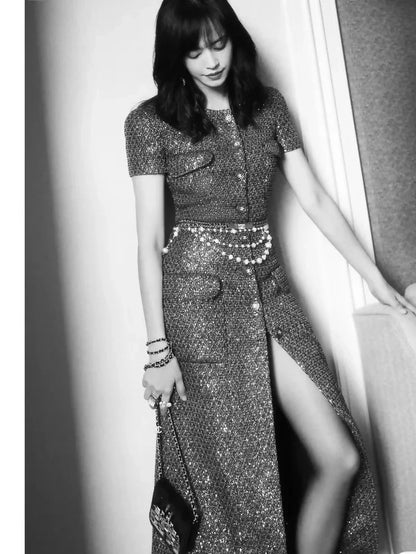 Chanel 21A silver shimmering long dress