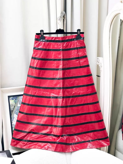 Chanel 24S red and black striped patent leather skirt