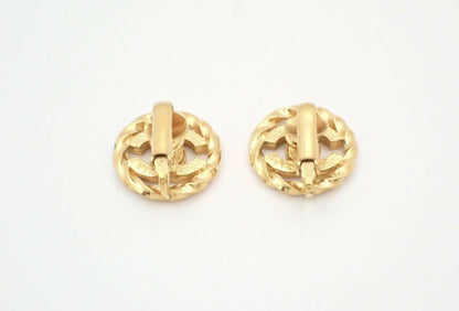 Chanel Vintage Rhinestone Gold Plated CC Logo Clip-on Earrings