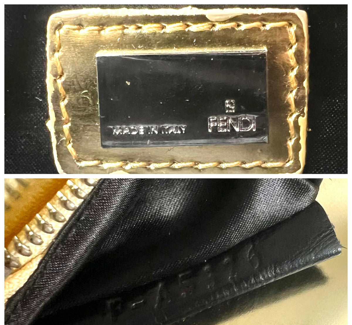 Rare Vintage Fendi 2007 Limited Edition Metallic Gold Patent Leather Crossword Clutch Bag