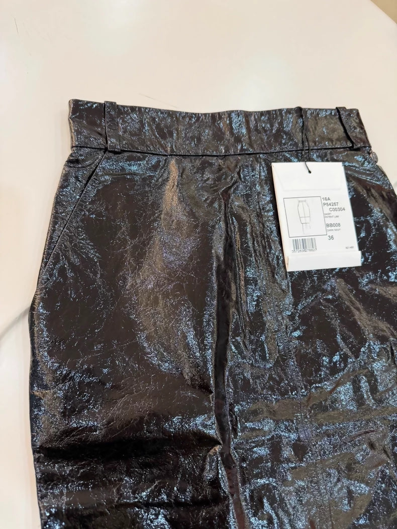 Chanel 16A Black Glossy leather Skirt