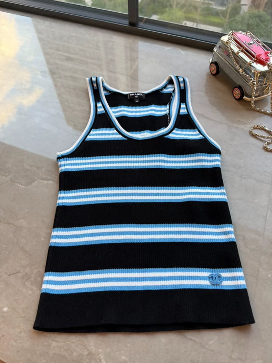 Chanel 24A striped blue and black top
