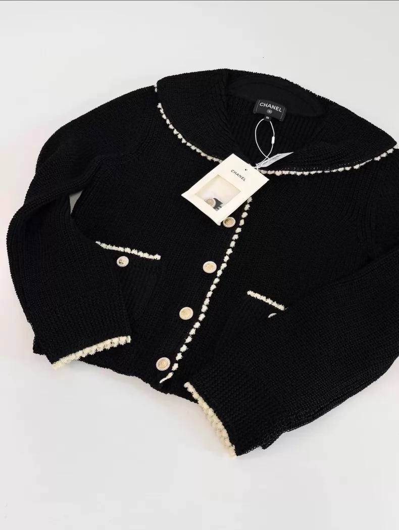 Chanel 26C black knit cardigan