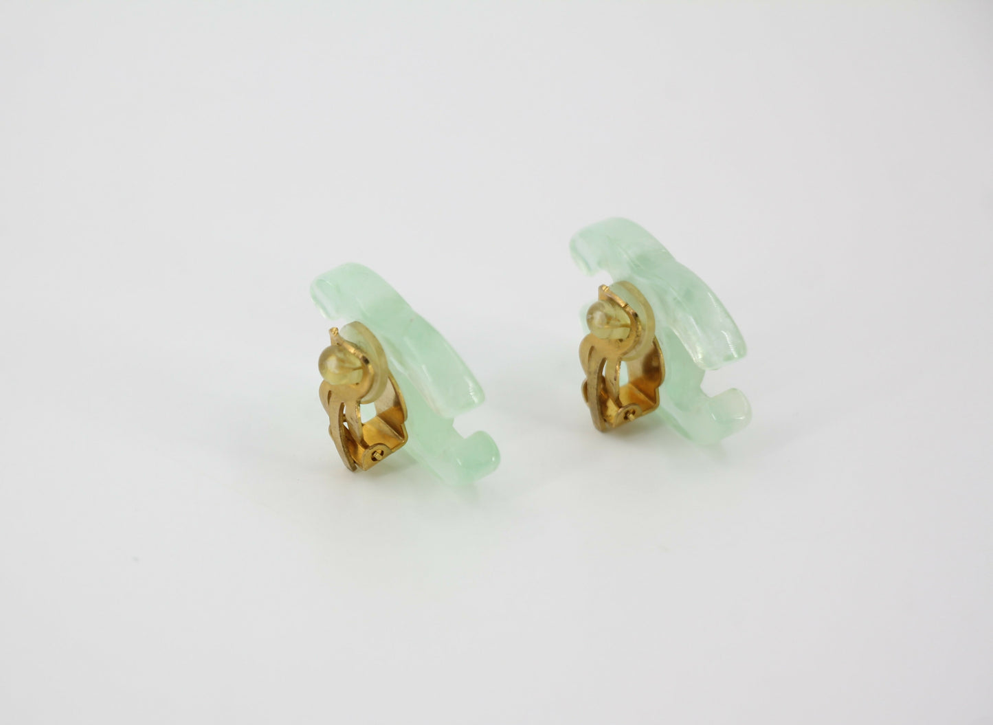 Chanel Vintage 01P Resin Transparent Green Large CC Clip-on Earrings