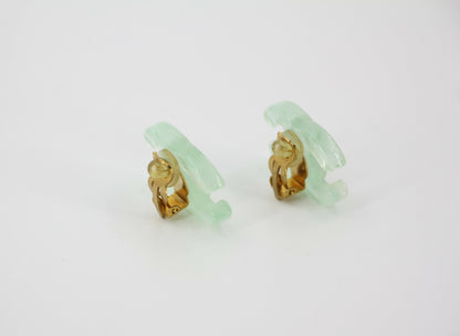 Chanel Vintage 01P Resin Transparent Green Large CC Clip-on Earrings