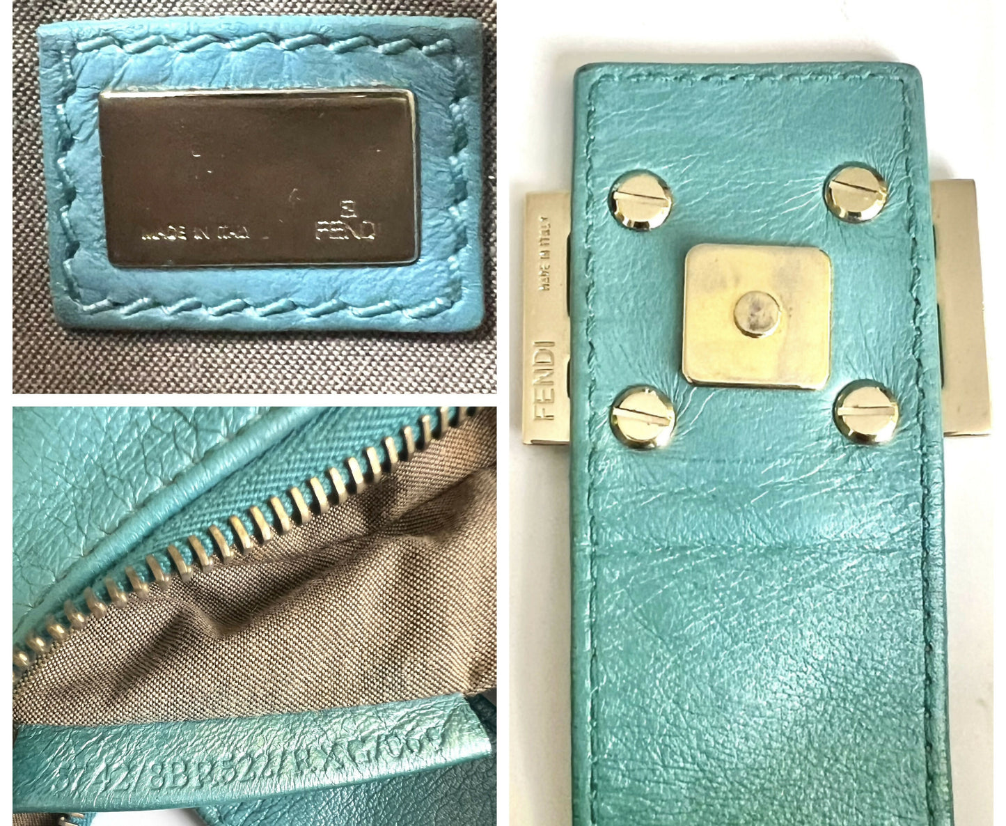 Rare Vintage Fendi Metallic Tiffany Blue Leather Sweet Hobo Baguette Bag SHW