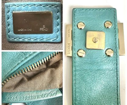Rare Vintage Fendi Metallic Tiffany Blue Leather Sweet Hobo Baguette Bag SHW